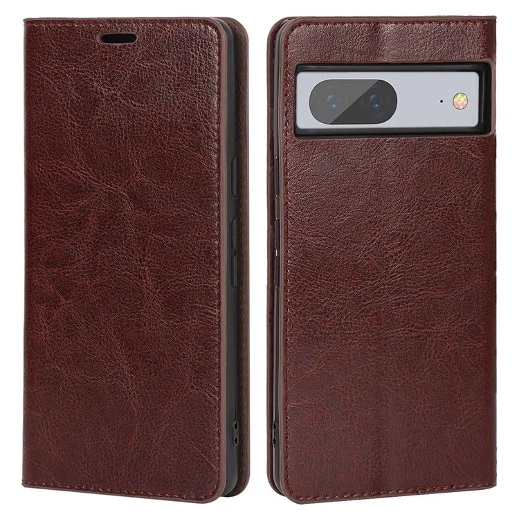 Para Google Pixel 7 5G Case de Teléfono Celular Crazy Horse Texture Willet Stand Genuine Leather Flip Telephip Cover - Marron Oscuro