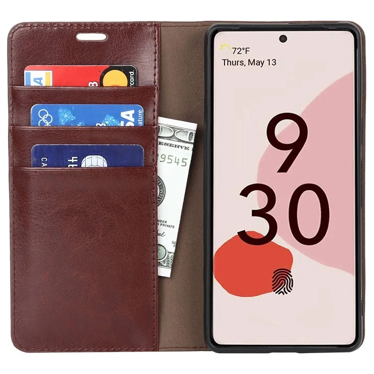 Para Google Pixel 7 5G Case de Teléfono Celular Crazy Horse Texture Willet Stand Genuine Leather Flip Telephip Cover - Marron Oscuro