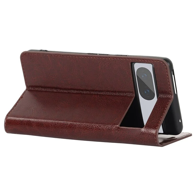Para Google Pixel 7 5G Case de Teléfono Celular Crazy Horse Texture Willet Stand Genuine Leather Flip Telephip Cover - Marron Oscuro