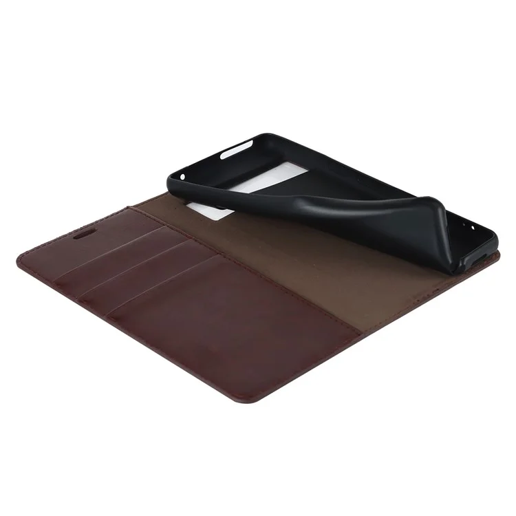 Para Google Pixel 7 5G Case de Teléfono Celular Crazy Horse Texture Willet Stand Genuine Leather Flip Telephip Cover - Marron Oscuro