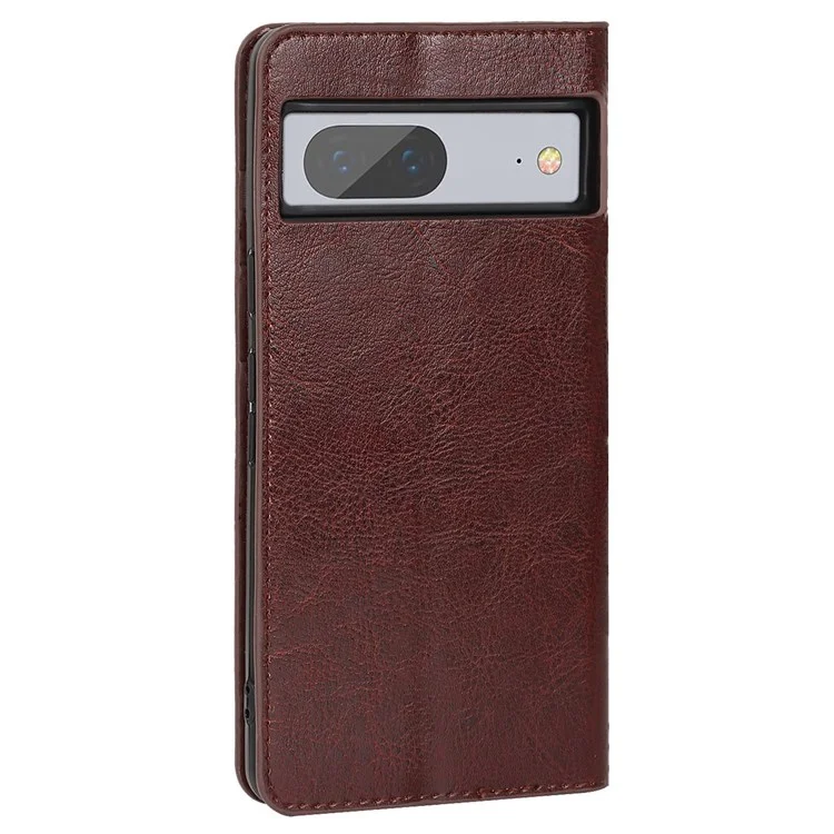 Para Google Pixel 7 5G Case de Teléfono Celular Crazy Horse Texture Willet Stand Genuine Leather Flip Telephip Cover - Marron Oscuro