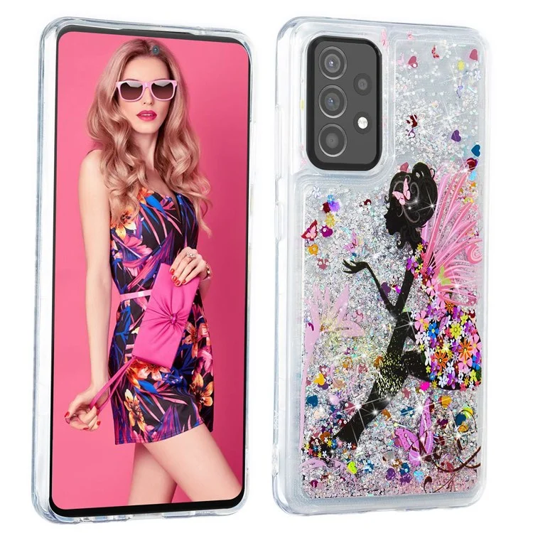 For Samsung Galaxy A73 5G Creative Embossment Flexible TPU Case Liquid Quicksand Floating Glitter Waterfall Cover - Girl