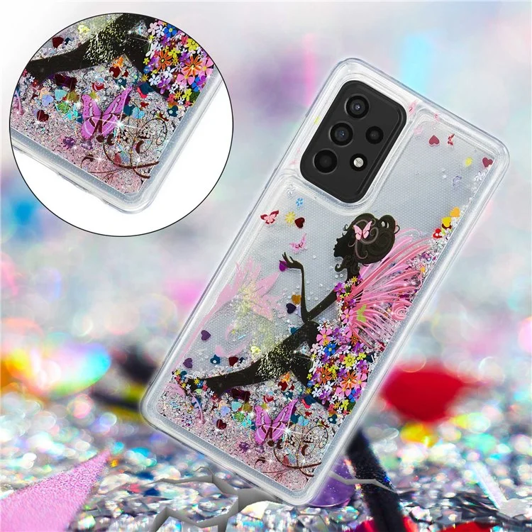 For Samsung Galaxy A73 5G Creative Embossment Flexible TPU Case Liquid Quicksand Floating Glitter Waterfall Cover - Girl