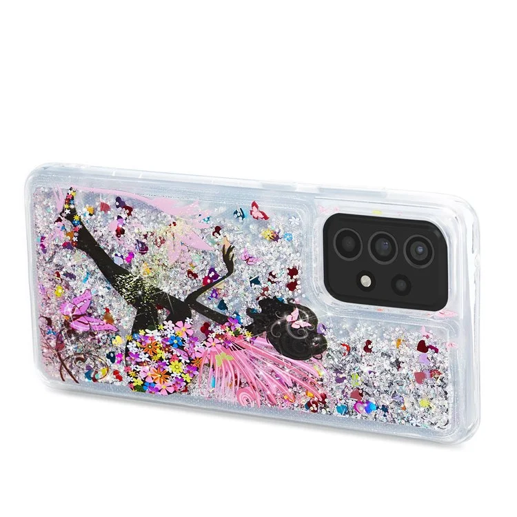 For Samsung Galaxy A73 5G Creative Embossment Flexible TPU Case Liquid Quicksand Floating Glitter Waterfall Cover - Girl