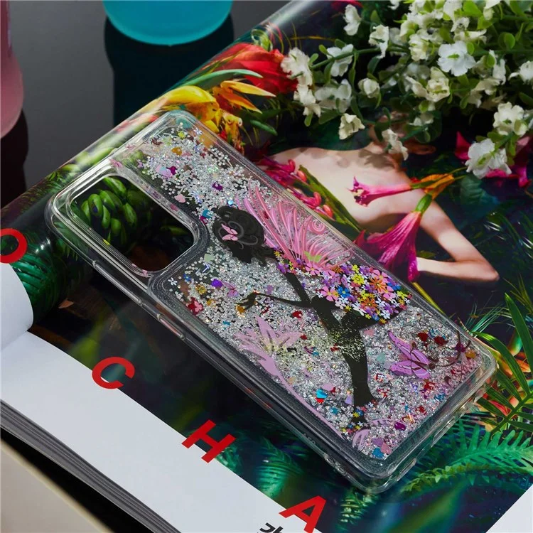 For Samsung Galaxy A73 5G Creative Embossment Flexible TPU Case Liquid Quicksand Floating Glitter Waterfall Cover - Girl
