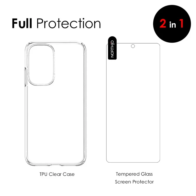 NORTHJO For Samsung Galaxy A73 5G Soft TPU Cover Protective Phone Case with Tempered Glass Screen Protector