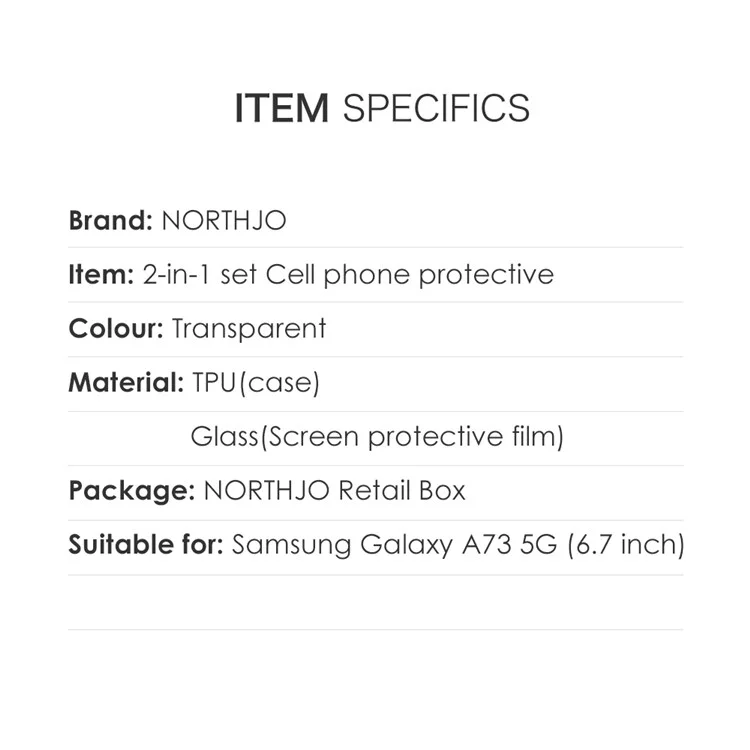 NORTHJO For Samsung Galaxy A73 5G Soft TPU Cover Protective Phone Case with Tempered Glass Screen Protector
