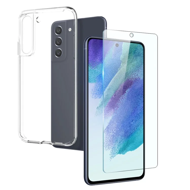 NORTHJO For Samsung Galaxy S21 FE 5G Flexible TPU Protective Phone Case with Tempered Glass Screen Protector