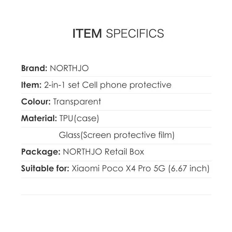 NORTHJO Für Xiaomi Poco X4 Pro 5G Kratzfeste TPU-Handyhülle mit ultradünnem Hartglasbildschirmschutz