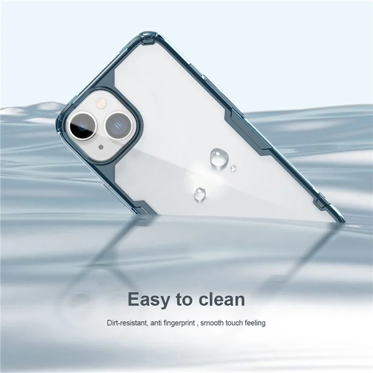 NILLKIN Nature Pro Series Clear Case per iPhone 14 / iPhone 13, Custodia Antiurto Cover Posteriore in PC Duro e Bordo in TPU Morbido Protezione Completa - Blu