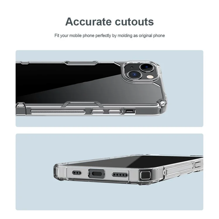 NILLKIN Nature Pro Series Clear Case per iPhone 14 / iPhone 13, Custodia Antiurto Cover Posteriore in PC Duro e Bordo in TPU Morbido Protezione Completa - Blu