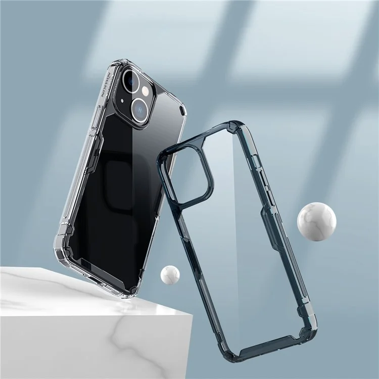 NILLKIN Nature Pro Series Clear Case per iPhone 14 / iPhone 13, Custodia Antiurto Cover Posteriore in PC Duro e Bordo in TPU Morbido Protezione Completa - Blu