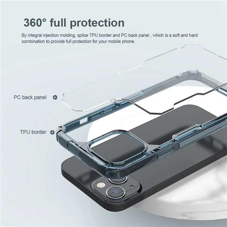 NILLKIN Nature Pro Series Clear Case per iPhone 14 / iPhone 13, Custodia Antiurto Cover Posteriore in PC Duro e Bordo in TPU Morbido Protezione Completa - Blu