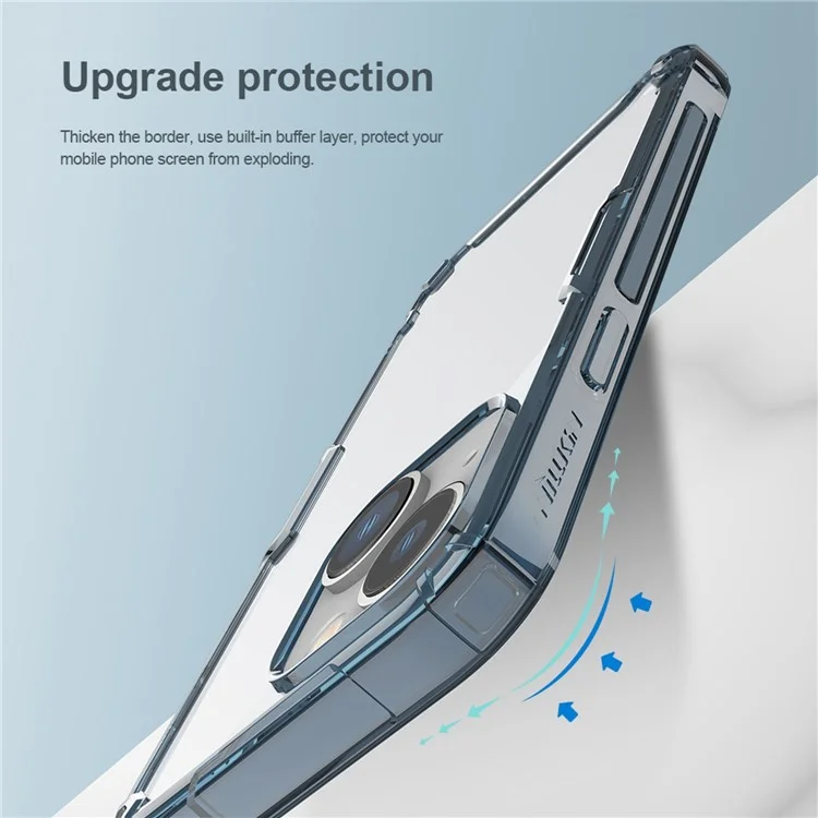 NILLKIN Nature Pro Series Clear Case per iPhone 14 / iPhone 13, Custodia Antiurto Cover Posteriore in PC Duro e Bordo in TPU Morbido Protezione Completa - Blu