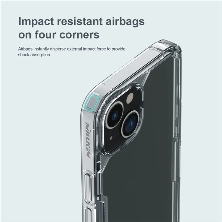 NILLKIN Nature Pro Series Clear Case per iPhone 14 / iPhone 13, Custodia Antiurto Cover Posteriore in PC Duro e Bordo in TPU Morbido Protezione Completa - Blu