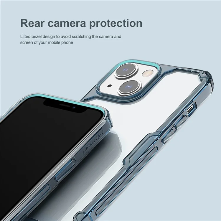 NILLKIN Nature Pro Series Clear Case per iPhone 14 / iPhone 13, Custodia Antiurto Cover Posteriore in PC Duro e Bordo in TPU Morbido Protezione Completa - Blu