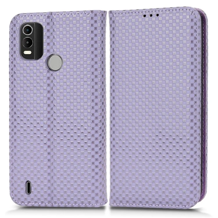 For Nokia C21 Plus 4G Grid Texture PU Leather Stand Case Magnetic Auto-absorbed Wallet Design Cell Phone Cover - Light Purple