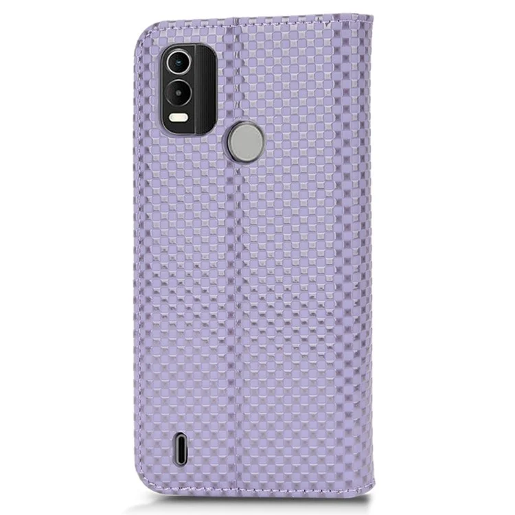 For Nokia C21 Plus 4G Grid Texture PU Leather Stand Case Magnetic Auto-absorbed Wallet Design Cell Phone Cover - Light Purple