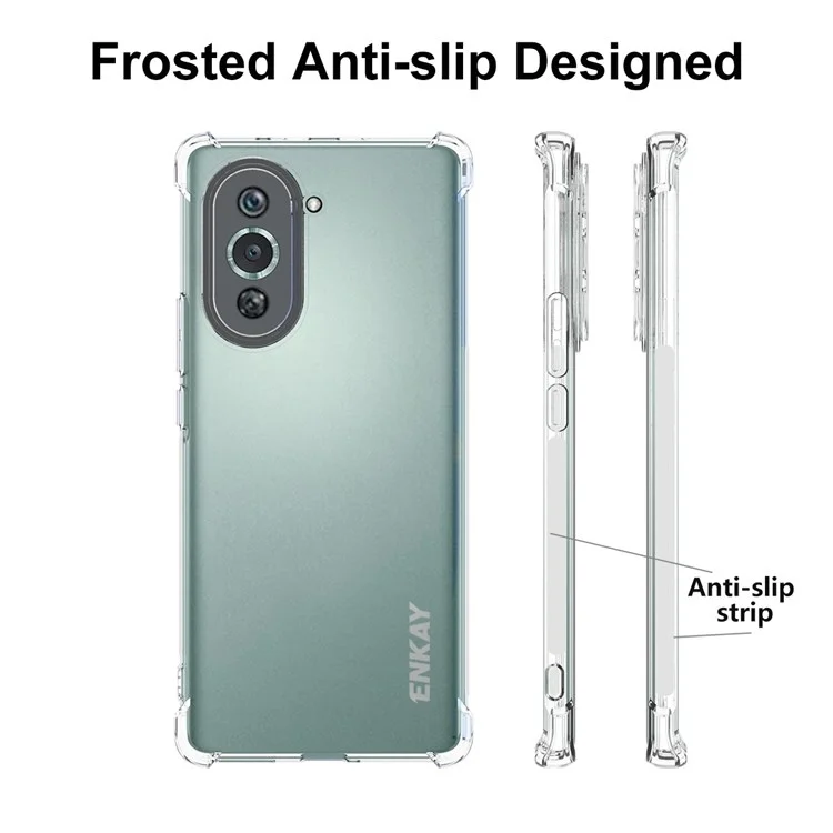 ENKAY HAT PRINCE Para Huawei nova 10 Pro 4G Reforzado Esquinas Anti-caída Funda de teléfono Anti-deslizante Banda Borde Trasero TPU