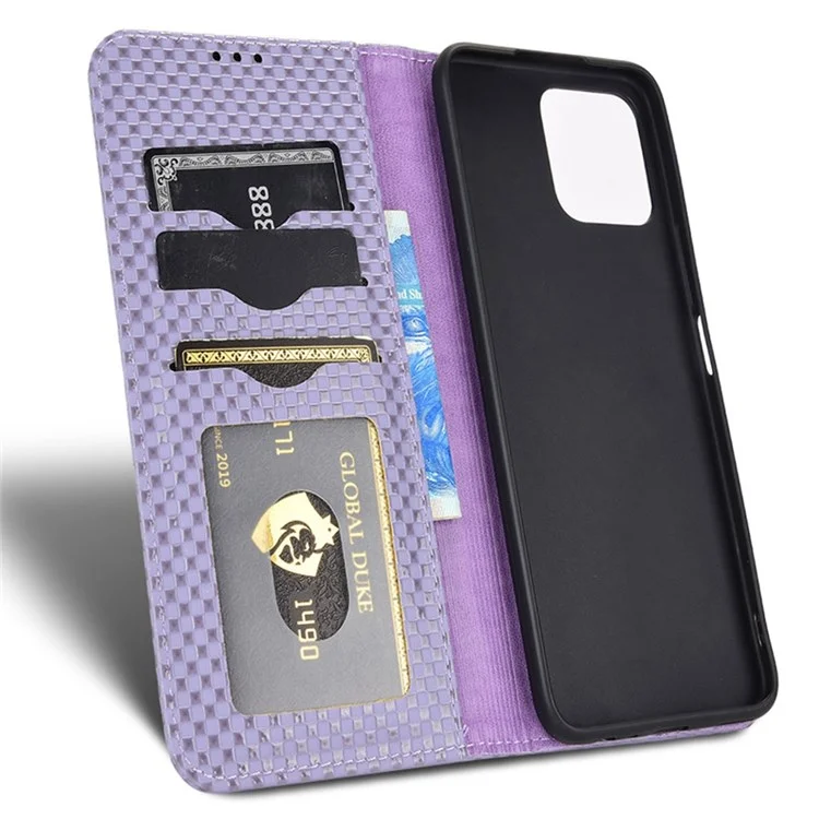 Wallet Phone Bag Case for Honor X8 4G, Imprinted Grid Texture Magnetic Auto-absorbed PU Leather Phone Cover - Light Purple