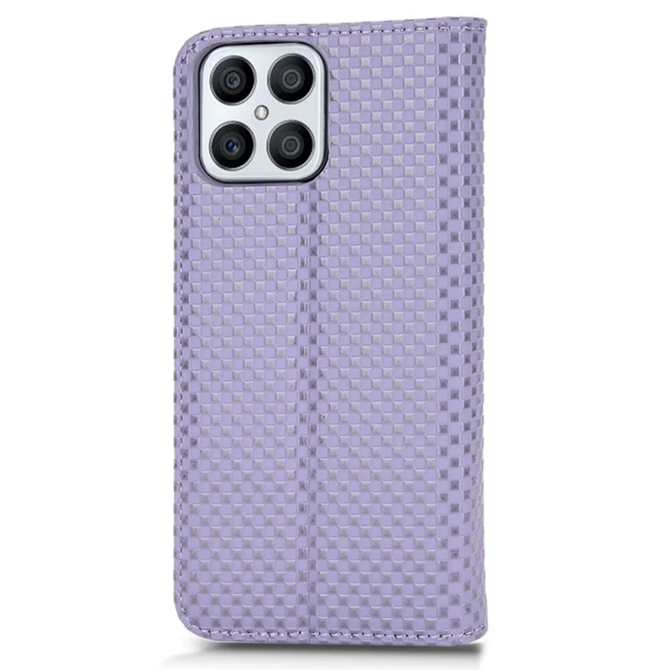 Wallet Phone Bag Case for Honor X8 4G, Imprinted Grid Texture Magnetic Auto-absorbed PU Leather Phone Cover - Light Purple