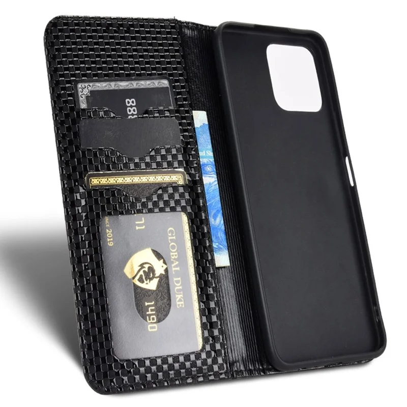 Wallet Phone Bag Case for Honor X8 4G, Imprinted Grid Texture Magnetic Auto-absorbed PU Leather Phone Cover - Black