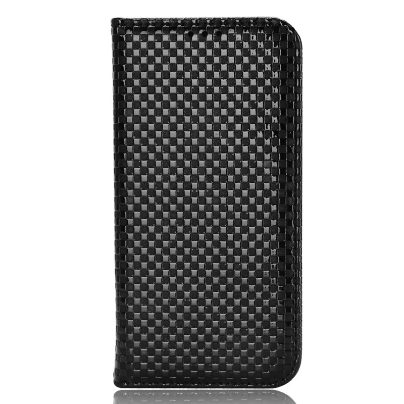 Wallet Phone Bag Case for Honor X8 4G, Imprinted Grid Texture Magnetic Auto-absorbed PU Leather Phone Cover - Black