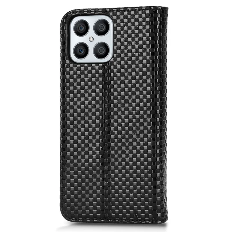 Wallet Phone Bag Case for Honor X8 4G, Imprinted Grid Texture Magnetic Auto-absorbed PU Leather Phone Cover - Black