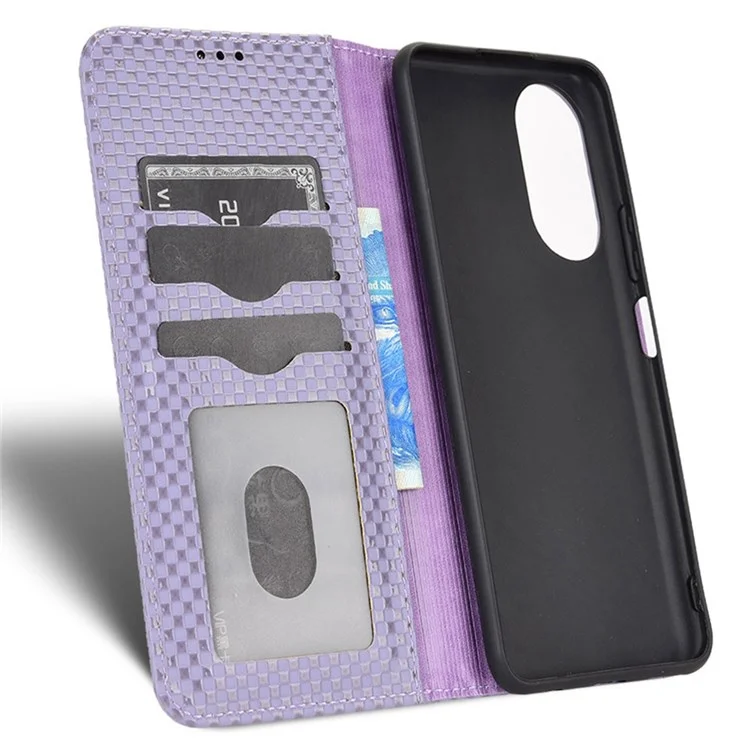 Para Honor X7 Strong Magnetic Auto-absorbido Textura de la Cuadrícula PU Cuero de Cuero Cubierta de la Billetera Del Teléfono Celular - Púrpura Ligera