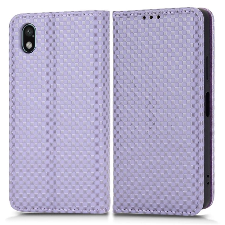 Gedruckte Gitterstextur PU Leder Stand Telefonhülle Für Sony Xperia Ace III, Magnetische Automatisch Absorbierte Anti-staub-telefon-brieftaschenabdeckung - Helles Lila