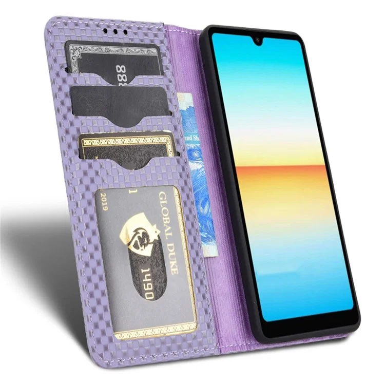 Gedruckte Gitterstextur PU Leder Stand Telefonhülle Für Sony Xperia Ace III, Magnetische Automatisch Absorbierte Anti-staub-telefon-brieftaschenabdeckung - Helles Lila