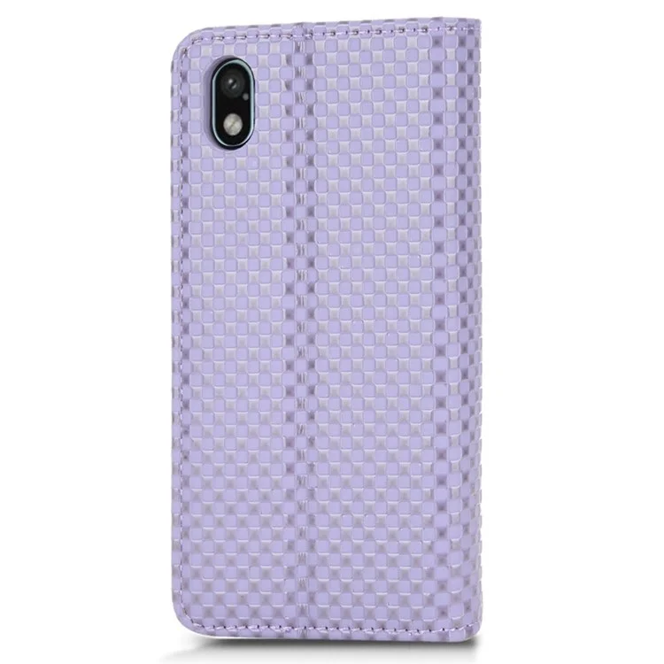 Gedruckte Gitterstextur PU Leder Stand Telefonhülle Für Sony Xperia Ace III, Magnetische Automatisch Absorbierte Anti-staub-telefon-brieftaschenabdeckung - Helles Lila