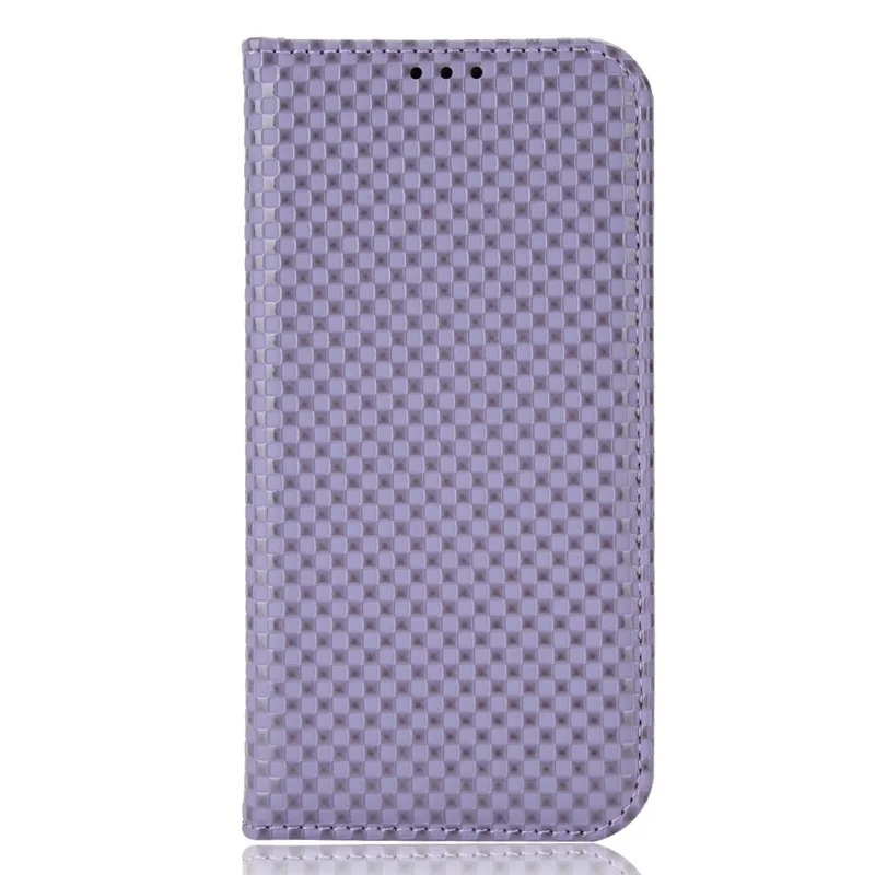 For iPhone 13 Pro 6.1 inch Grid Texture PU Leather Stand Case Magnetic Auto-absorbed Cell Phone Wallet Cover - Light Purple