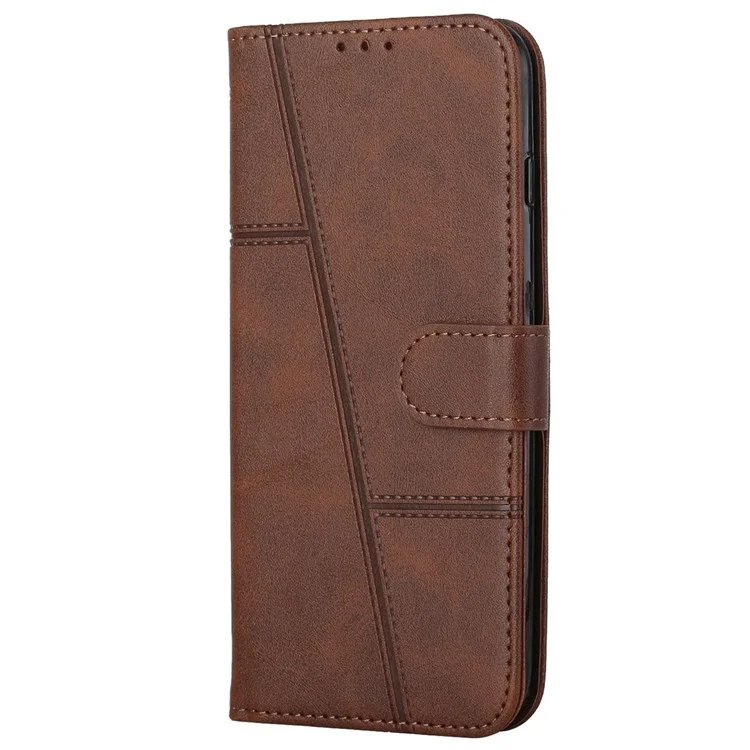 For Xiaomi 12 Lite 5G PU Leather Protective Phone Case Supporting Stand Simple Style Imprinted Stitching Cell Phone Cover with Strap - Brown