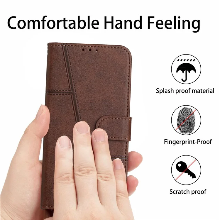 For Xiaomi 12 Lite 5G PU Leather Protective Phone Case Supporting Stand Simple Style Imprinted Stitching Cell Phone Cover with Strap - Brown