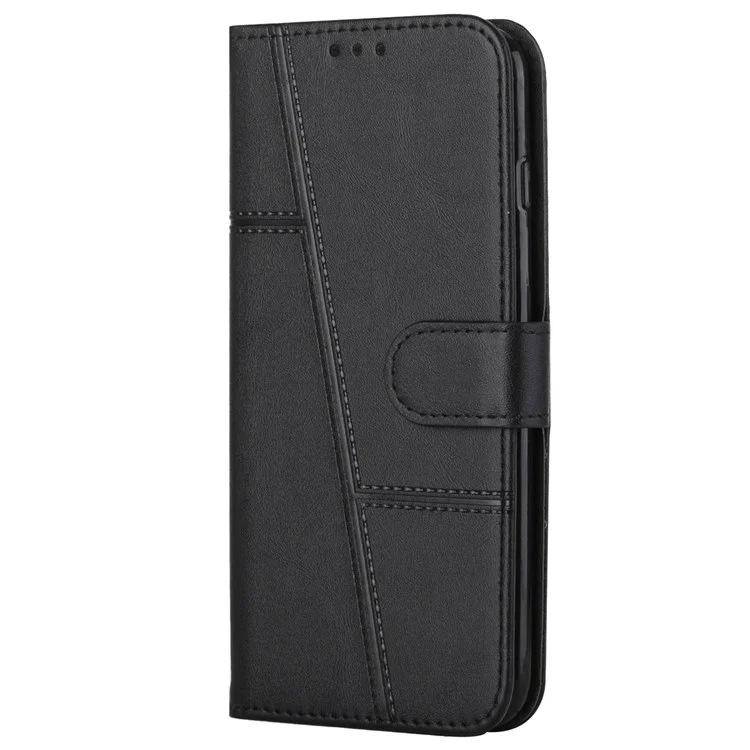 Para Motorola Moto G42 4G Folio Design Stand Anti-ratch Postled Stitching PU de Couro PU Cover - Preto