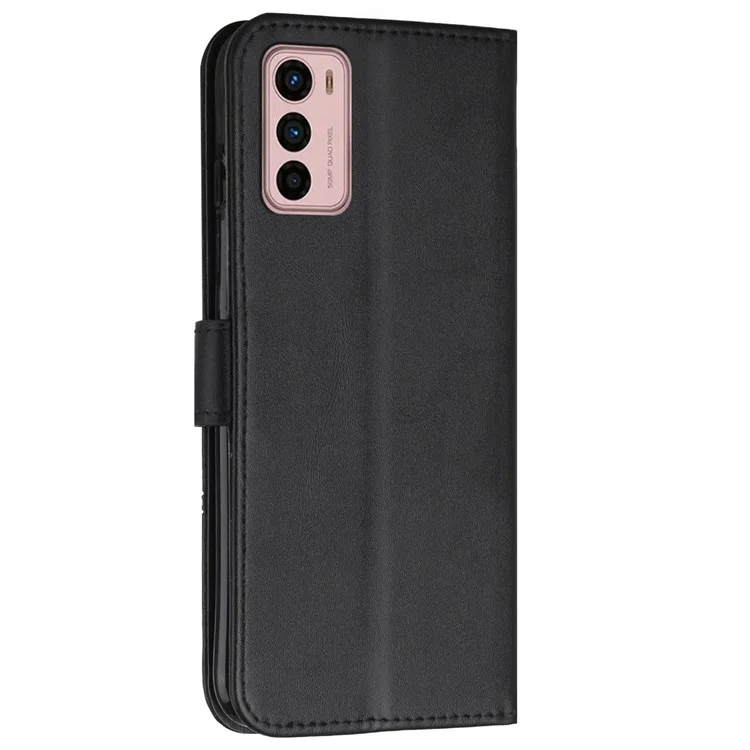 Para Motorola Moto G42 4G Folio Design Stand Anti-ratch Postled Stitching PU de Couro PU Cover - Preto