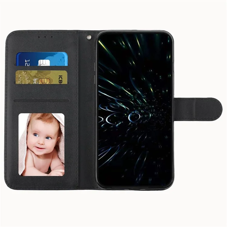 Para Motorola Moto G42 4G Folio Design Stand Anti-ratch Postled Stitching PU de Couro PU Cover - Preto