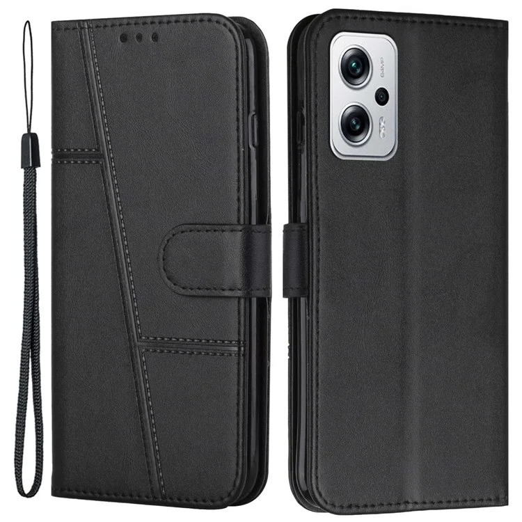 Para Xiaomi Redmi Note 11t Pro 5G / Redmi Note 11T Pro+ 5G / Poco X4 GT 5G Case de Teléfonos Celulares Case Anti-ridiug Estado Impreso PU Cuero de Cuero Con Correa - Negro