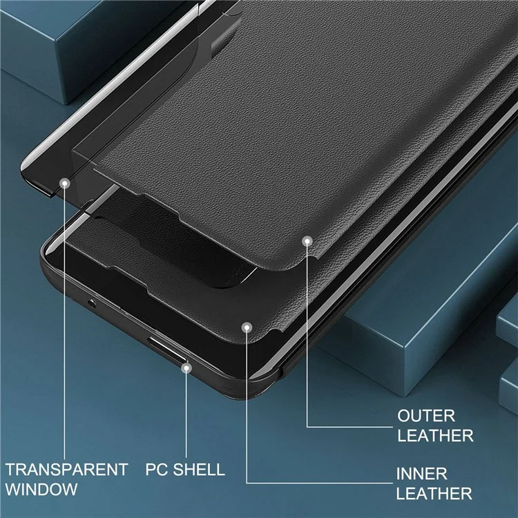 Per Xiaomi Poco F4 5G / Redmi K40S 5G Clear View Window Leather Flip Phone Case Shockproof Cover con supporto - Nero