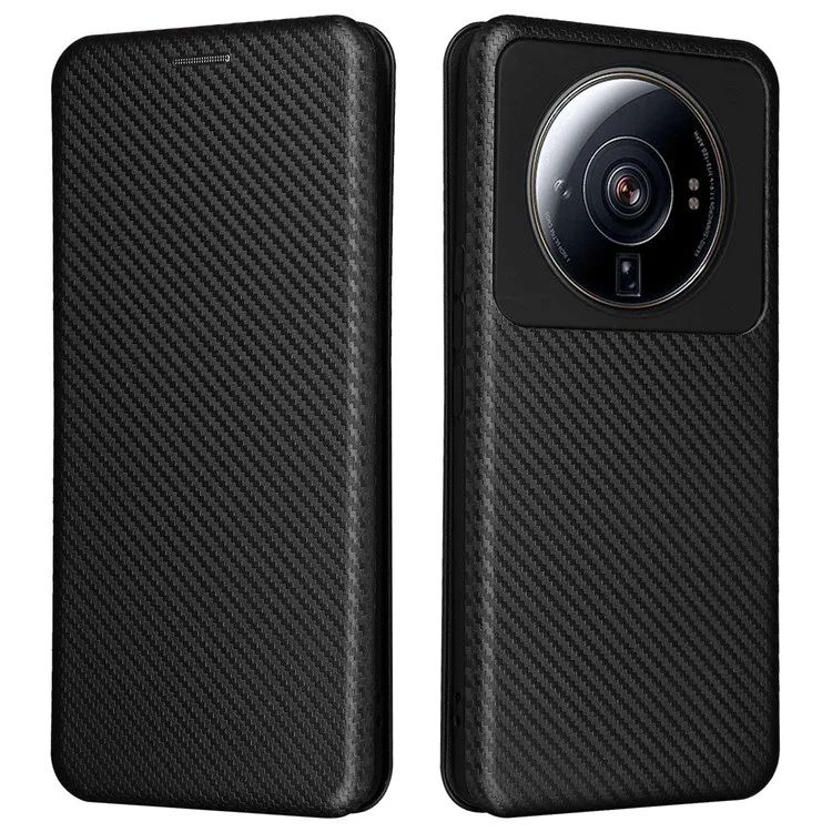 Para Xiaomi 12S Ultra 5G Magnetic Fiber Texture Caixa de Textura Stand Anti-rratch PU Cover de Couro Com Slot de Cartão - Preto