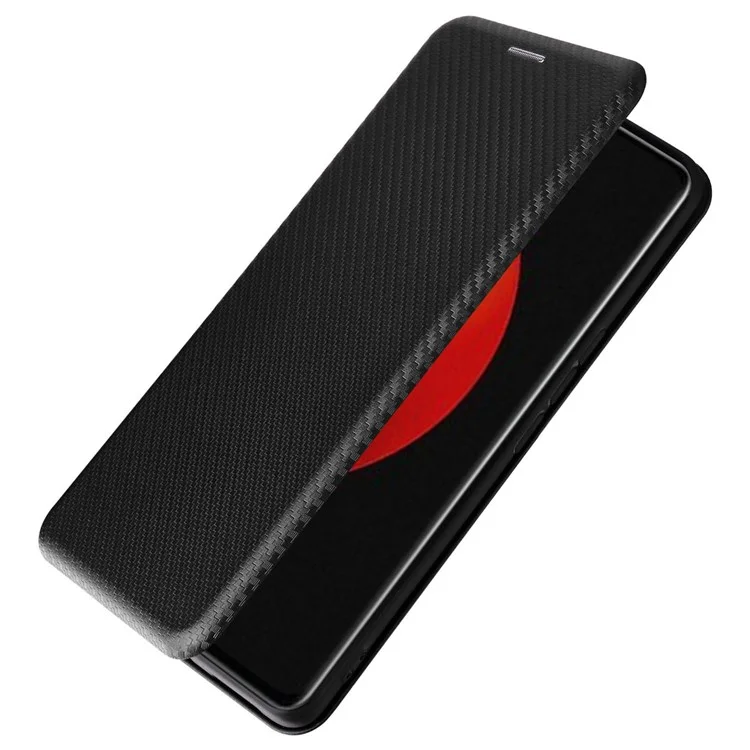 For Xiaomi 12S Ultra 5G Magnetic Carbon Fiber Texture Phone Case Stand Anti-scratch PU Leather Cover with Card Slot - Black