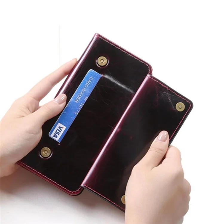 For Samsung Galaxy Z Fold3 5G Waxy Texture Zipper Pocket PU Leather Case Stand Wallet Folio Flip Phone Cover - Wine Red