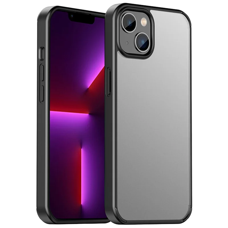 IPAKY for iPhone 14 Plus 6.7 inch Phone Back Cover PC + TPU Matte Anti-scratch Case Support Wireless Charging - Black