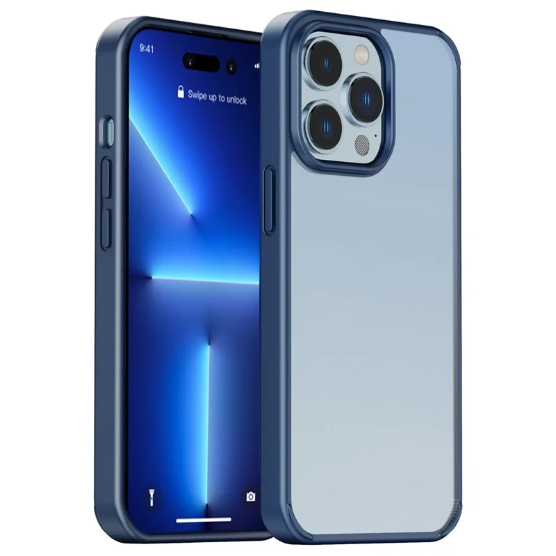 IPAKY for iPhone 14 Pro 6.1 inch PC + TPU Hybrid Phone Cover Matte Drop-proof Protective Case Support Wireless Charging - Blue