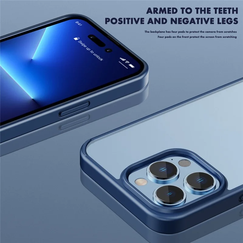 IPAKY for iPhone 14 Pro 6.1 inch PC + TPU Hybrid Phone Cover Matte Drop-proof Protective Case Support Wireless Charging - Blue