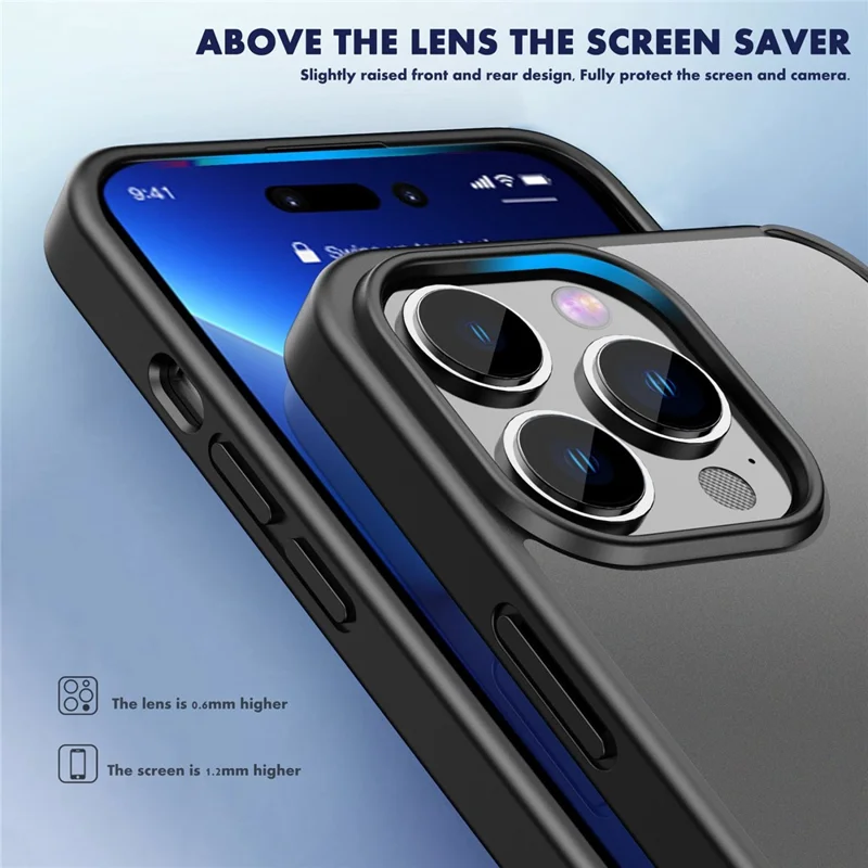 IPAKY for iPhone 14 Pro 6.1 inch PC + TPU Hybrid Phone Cover Matte Drop-proof Protective Case Support Wireless Charging - Blue