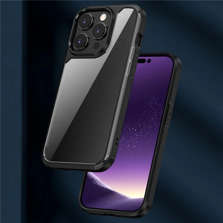 IPAKY Anti-scratch Phone Case for iPhone 14 Pro 6.1 inch, Drop-proof Solid Acrylic + TPU Back Cover with Airbag Protection Support Wireless Charging - Black