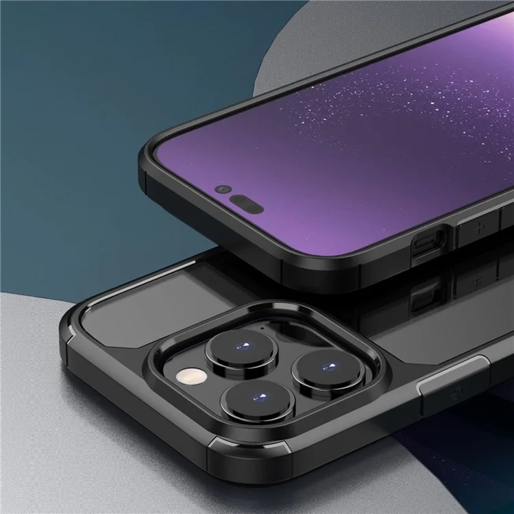 IPAKY Anti-scratch Phone Case for iPhone 14 Pro 6.1 inch, Drop-proof Solid Acrylic + TPU Back Cover with Airbag Protection Support Wireless Charging - Black