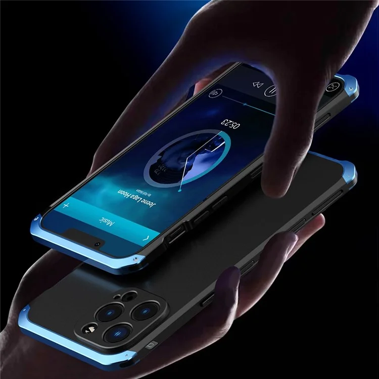 Pour Iphone 13 Pro Max 6,7 Pouces PC + Metal Edge 3 Pièces Conception de Conception Couverture de Téléphone à L'épreuve de la Chute - Bleu / Bleu